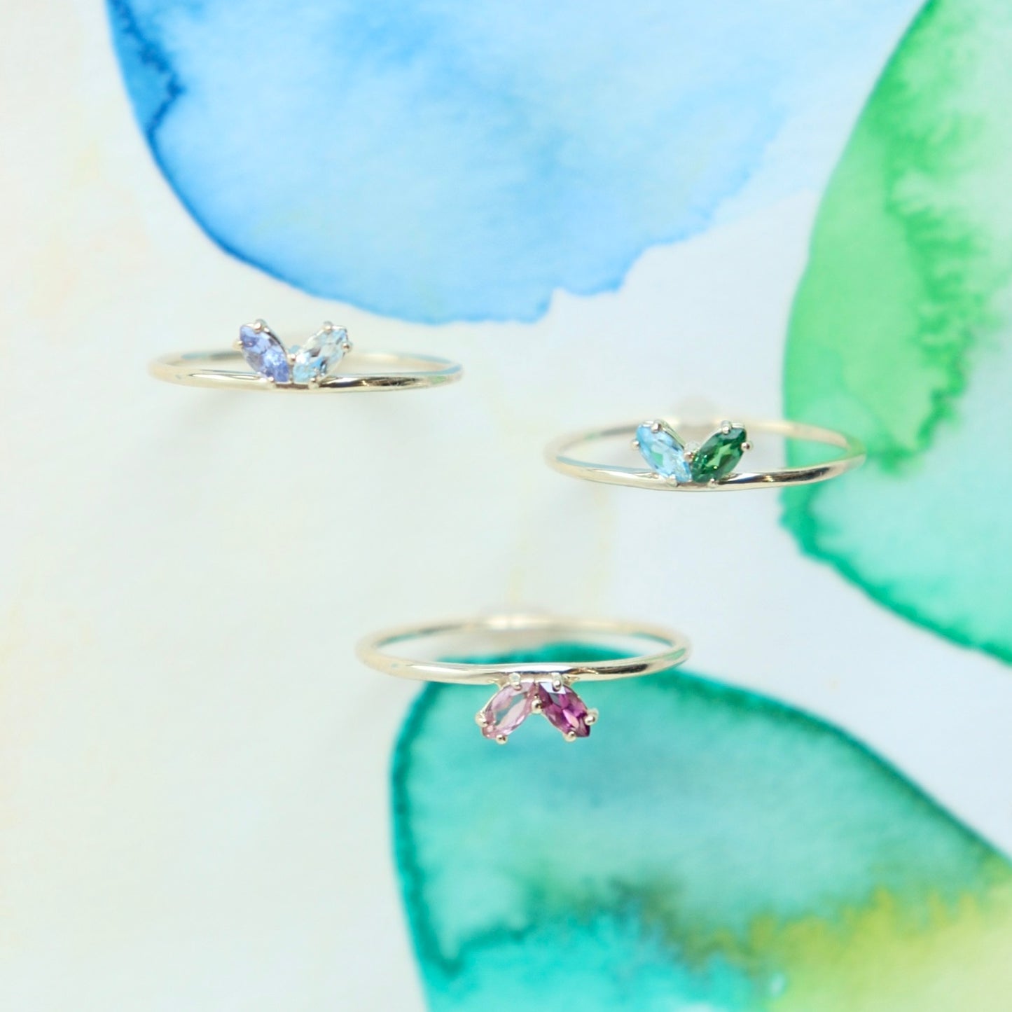 HA Ring フタツブLR/Pink Tourmaline , Rhodolite Garnet