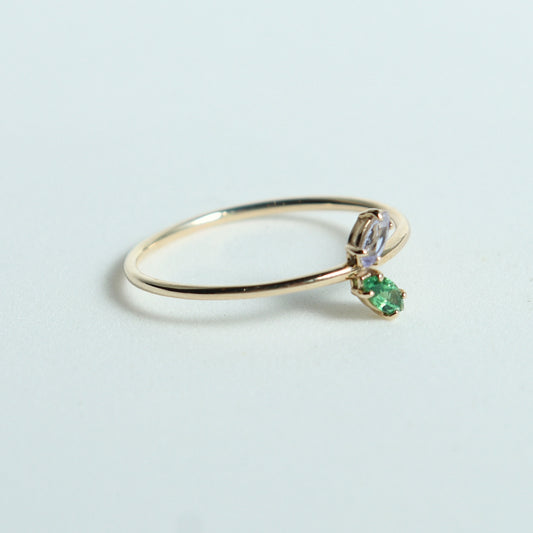 HA Ring フタツブUD/Green Garnet , Tanzanite