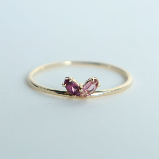 HA Ring フタツブLR/Pink Tourmaline , Rhodolite Garnet