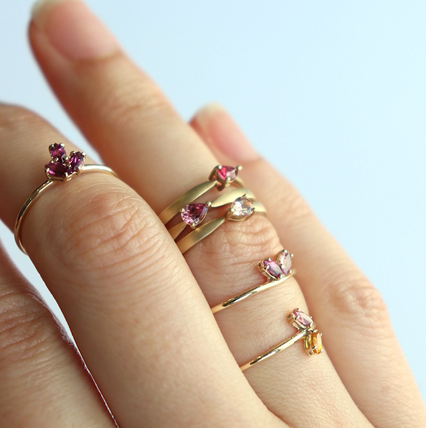 HA Ring フタツブLR/Pink Tourmaline , Rhodolite Garnet