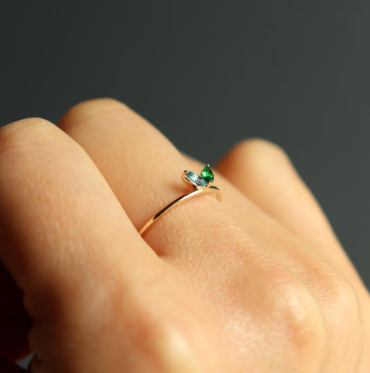 HA Ring フタツブLR n/Blue Topaz , Green Garnet