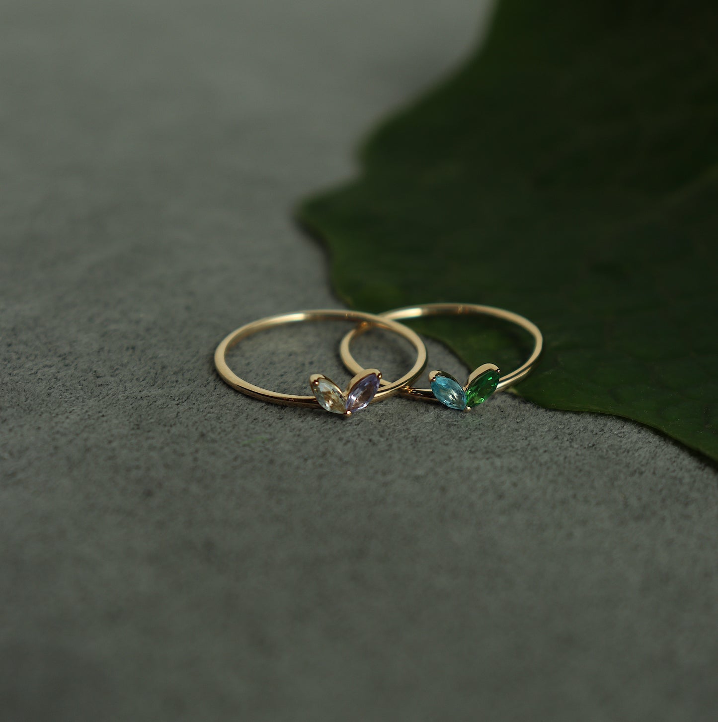 HA Ring フタツブLR n/Blue Topaz , Green Garnet