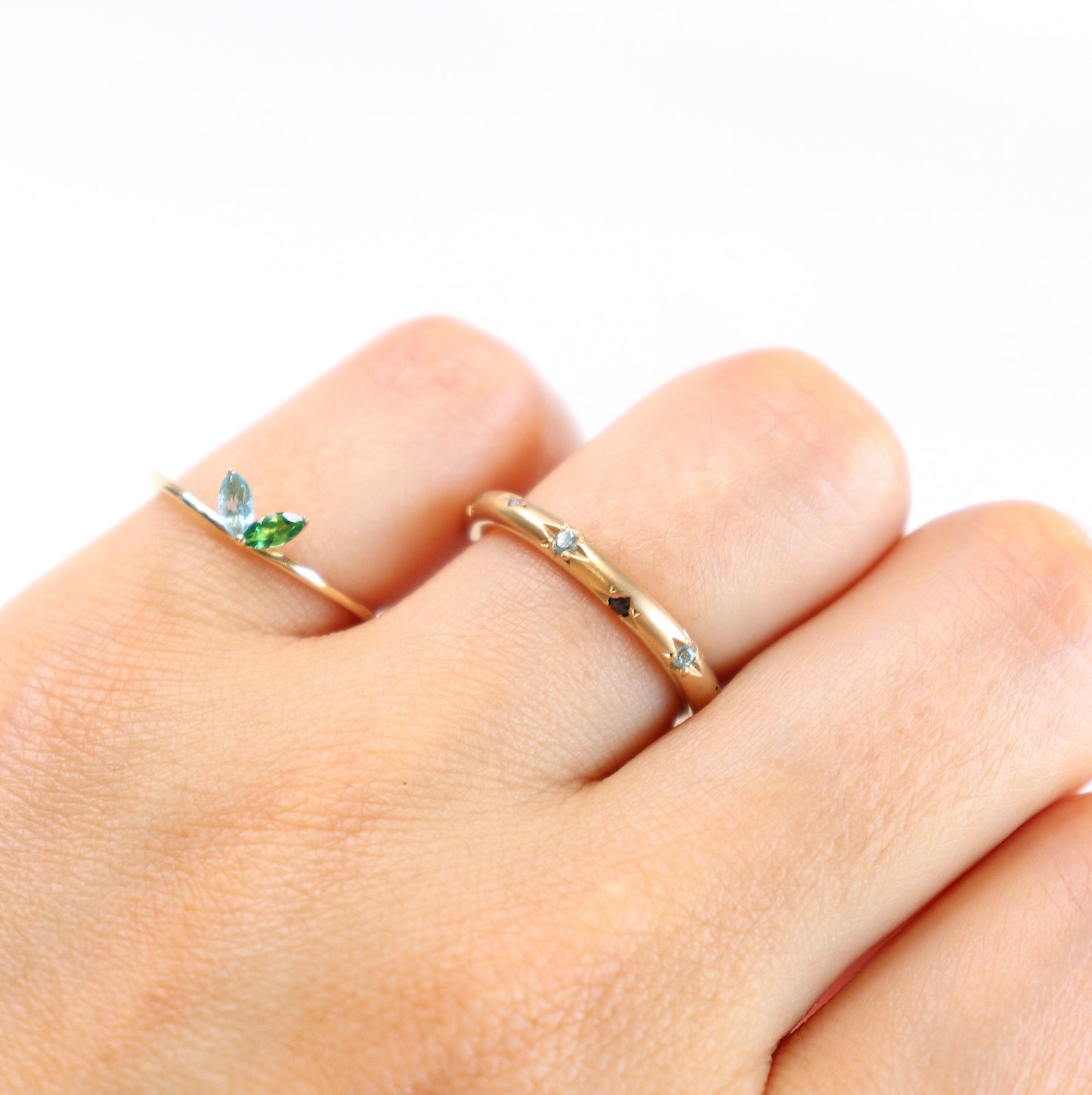 HA Ring フタツブLR n/Blue Topaz , Green Garnet