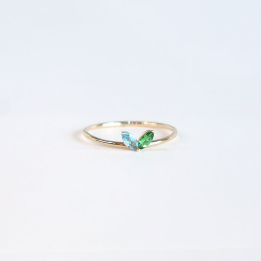 HA Ring フタツブLR n/Blue Topaz , Green Garnet